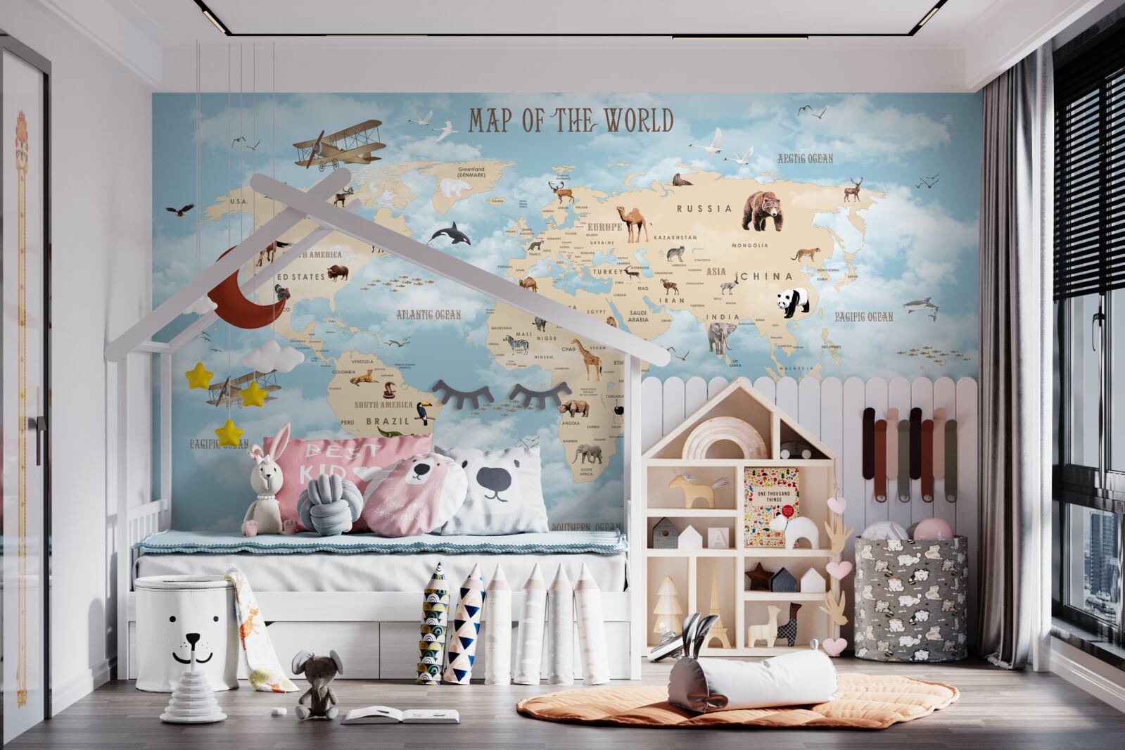 Papier peint carte des transports et des animaux