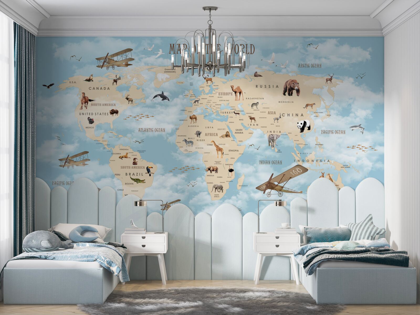 Papier peint carte des transports et des animaux