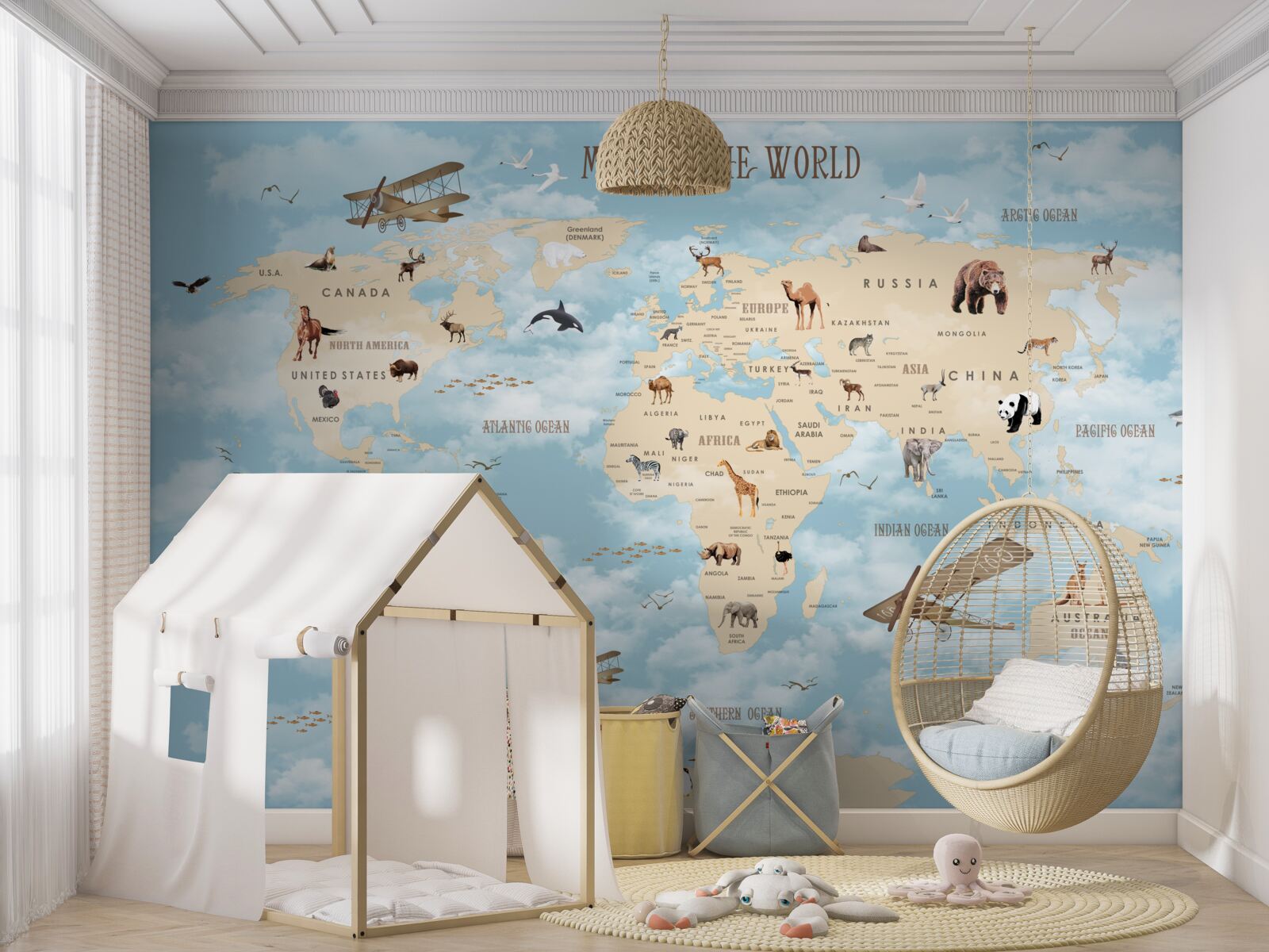 Papier peint carte des transports et des animaux