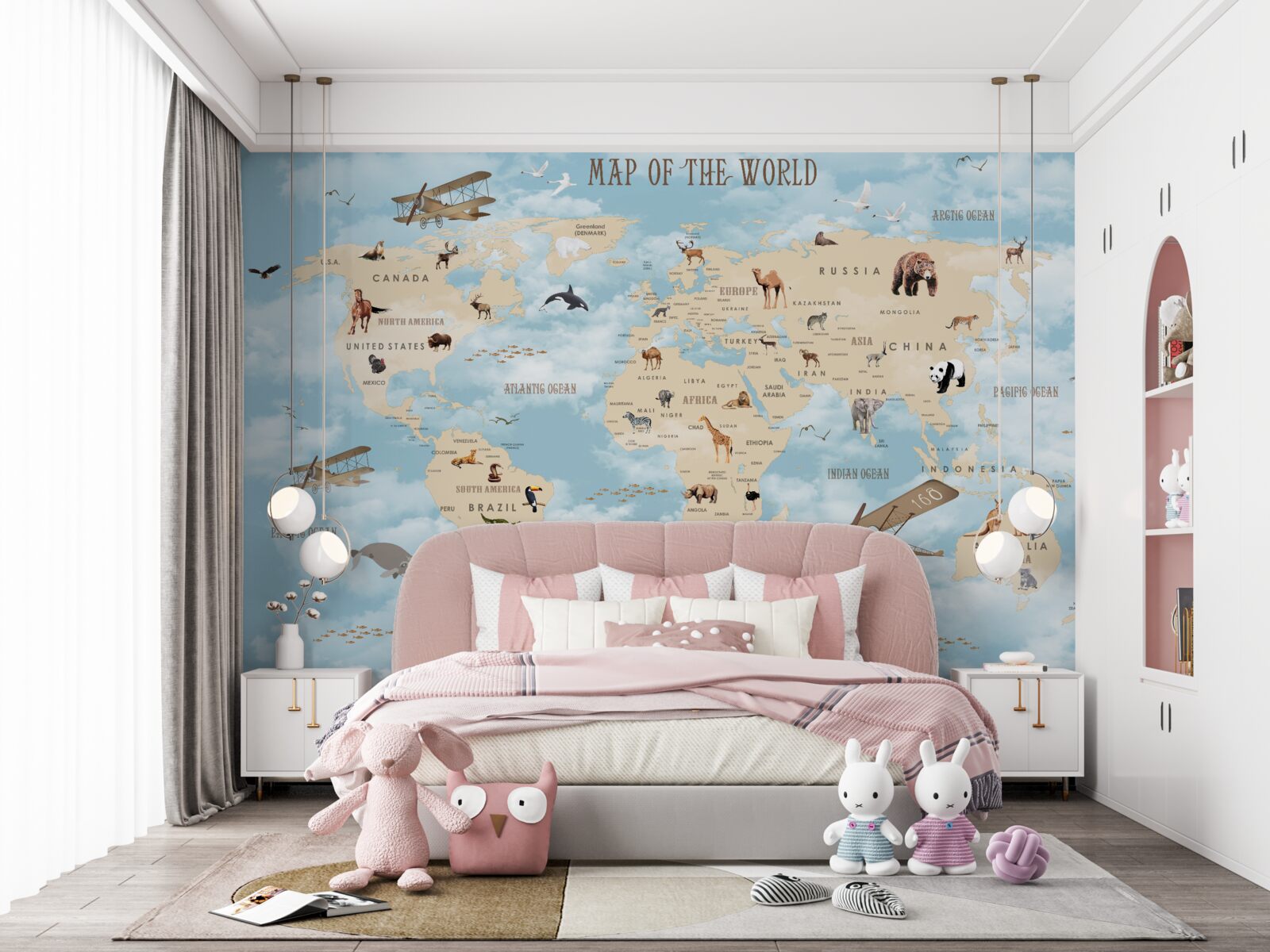 Papier peint carte des transports et des animaux