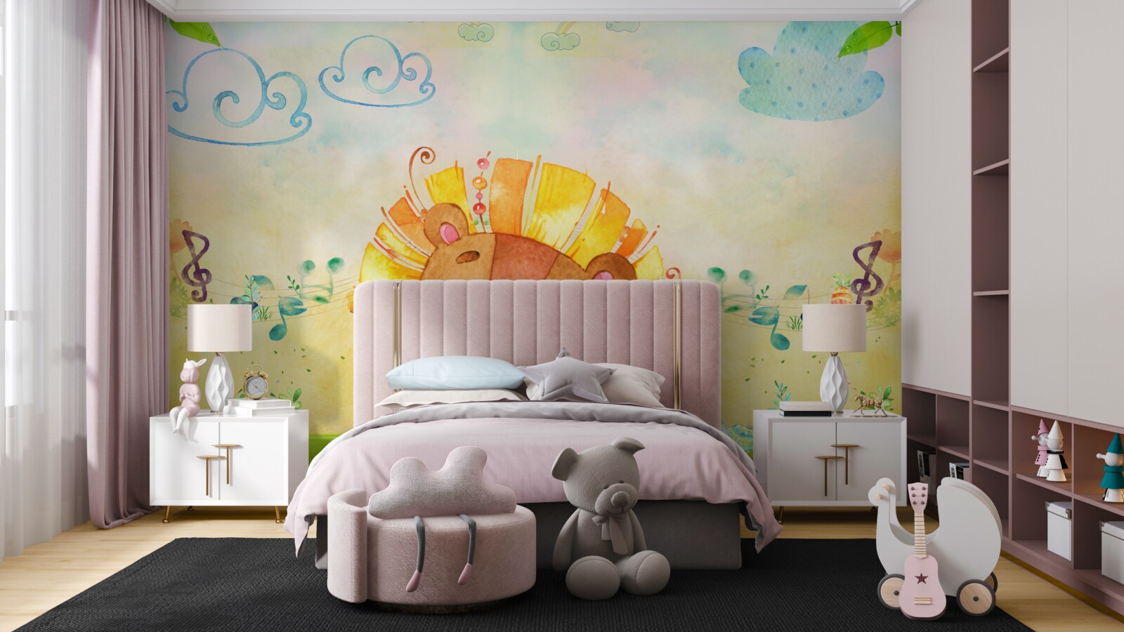 Papier peint une jeune lionne sourit joyeusement dans un pré