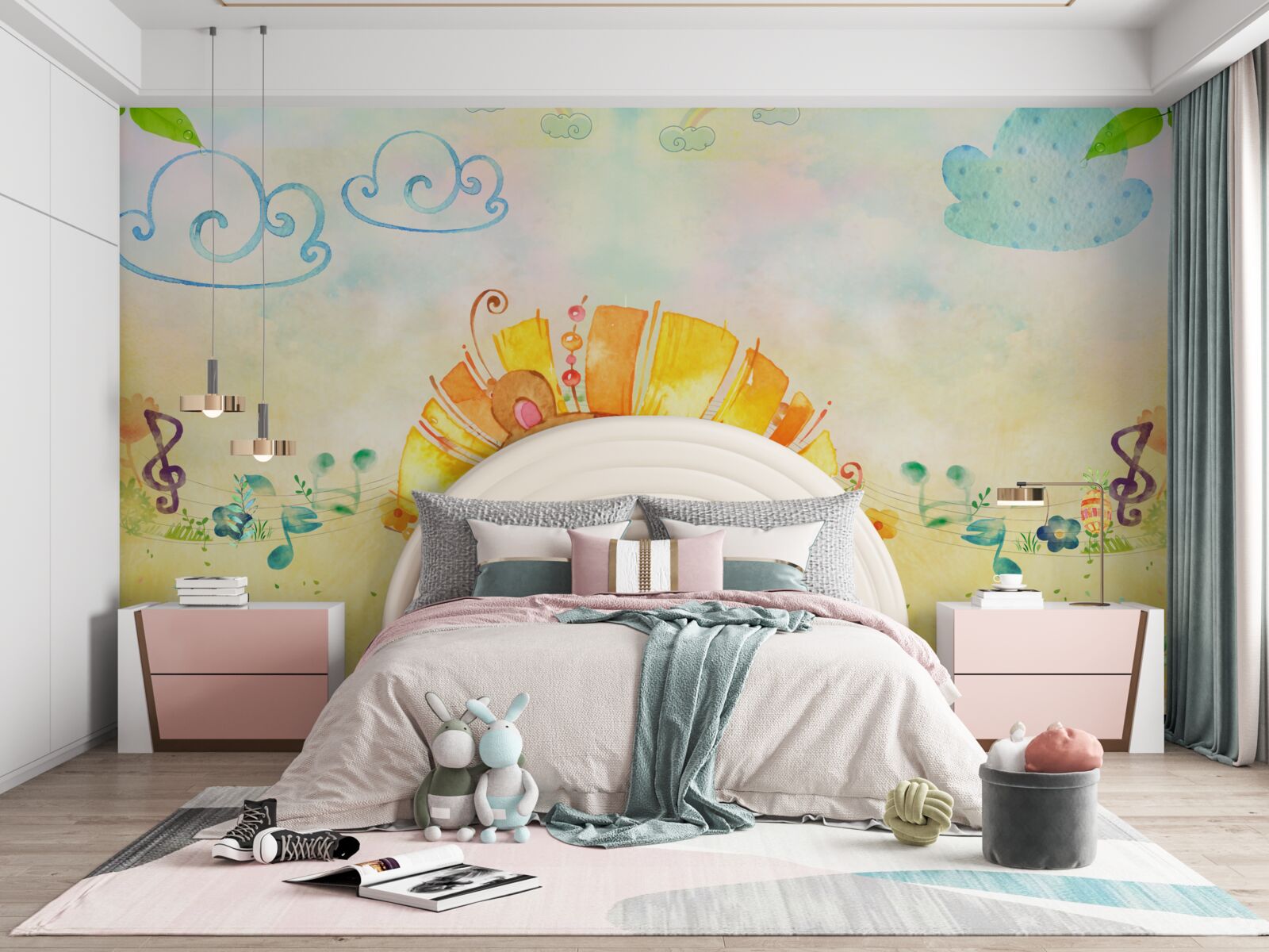 Papier peint une jeune lionne sourit joyeusement dans un pré