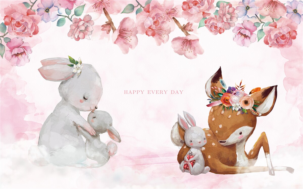 Papier peint chiot cerf et adorables lapins