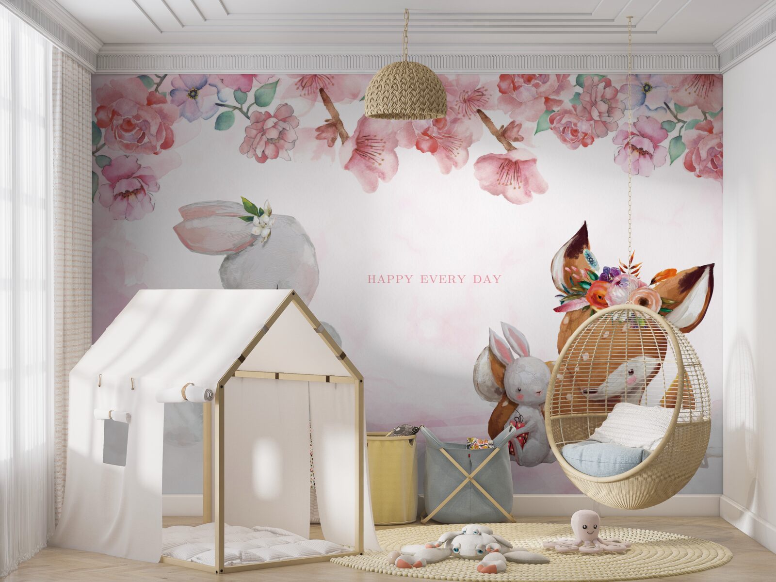 Papier peint chiot cerf et adorables lapins