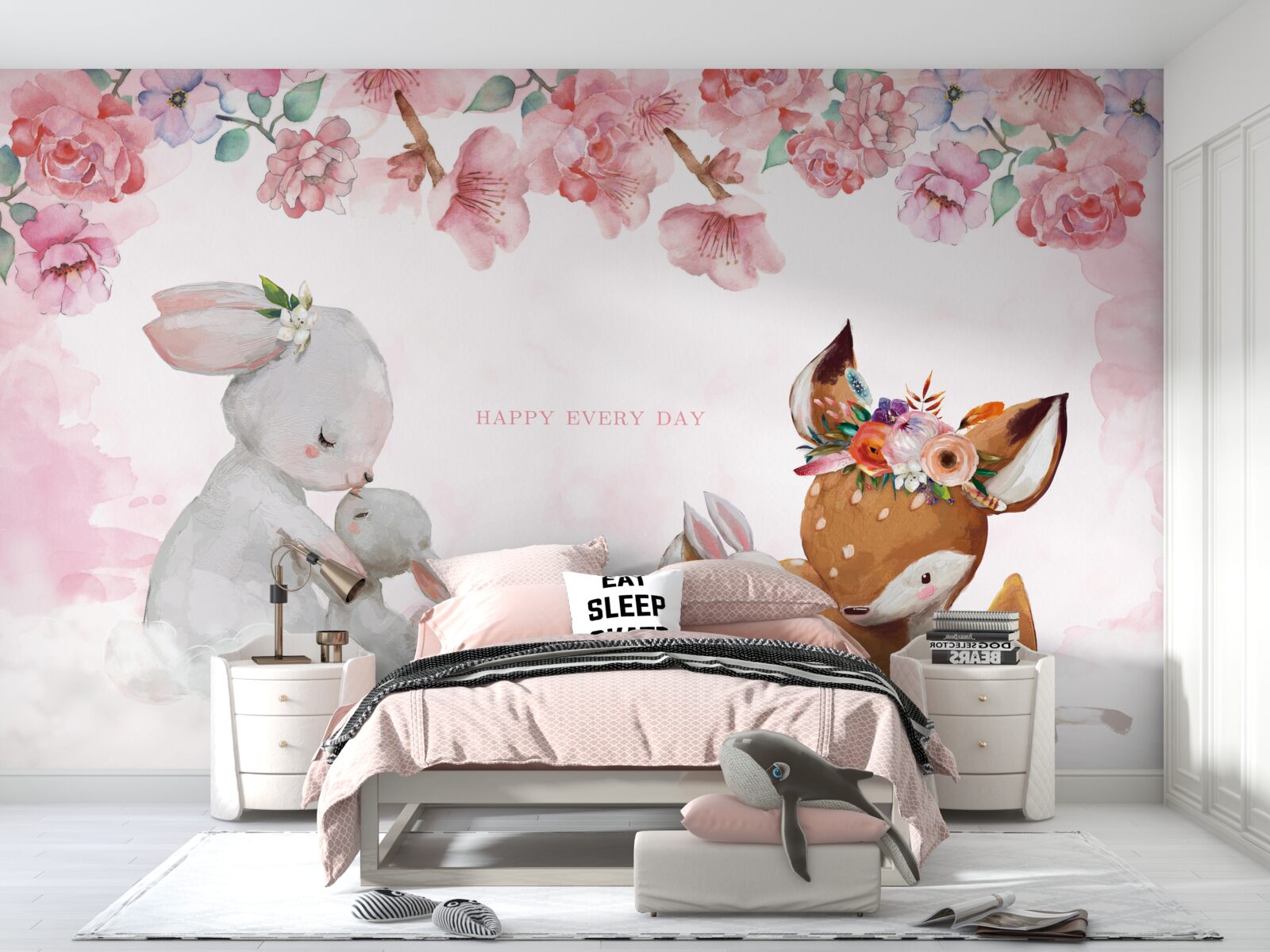 Papier peint chiot cerf et adorables lapins