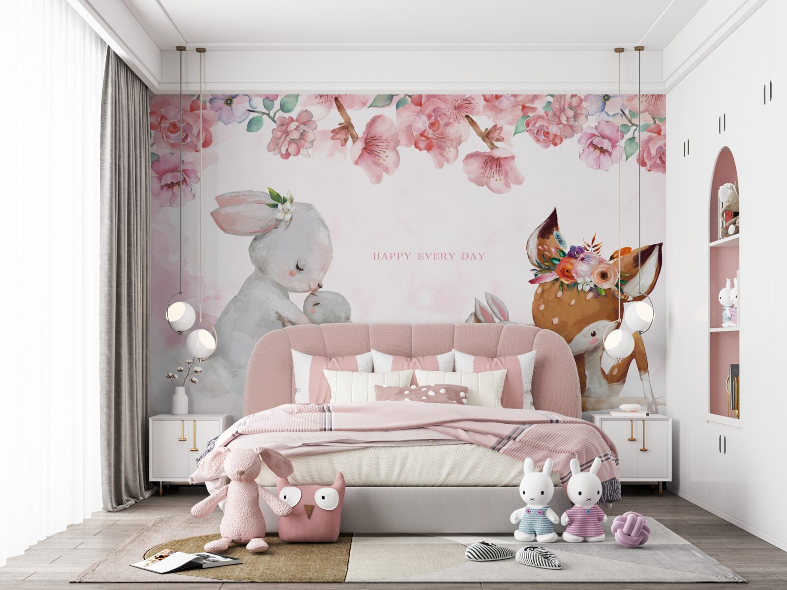 Papier peint chiot cerf et adorables lapins