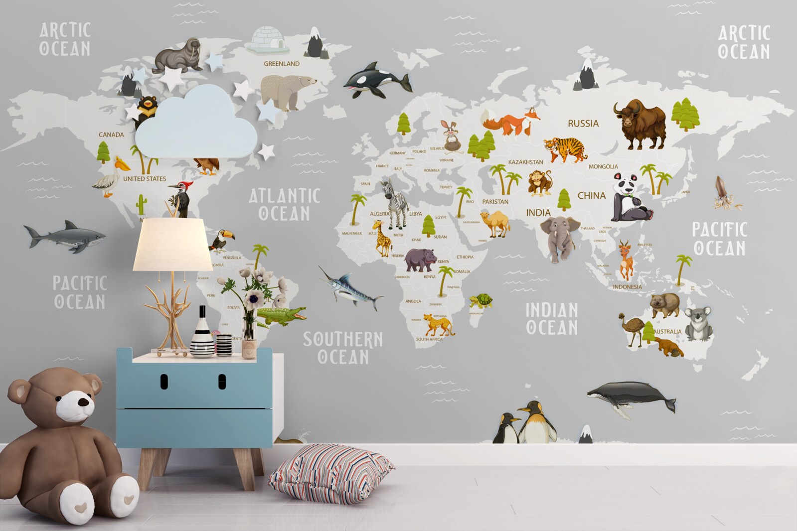 Papier peint carte montrant les animaux sauvages