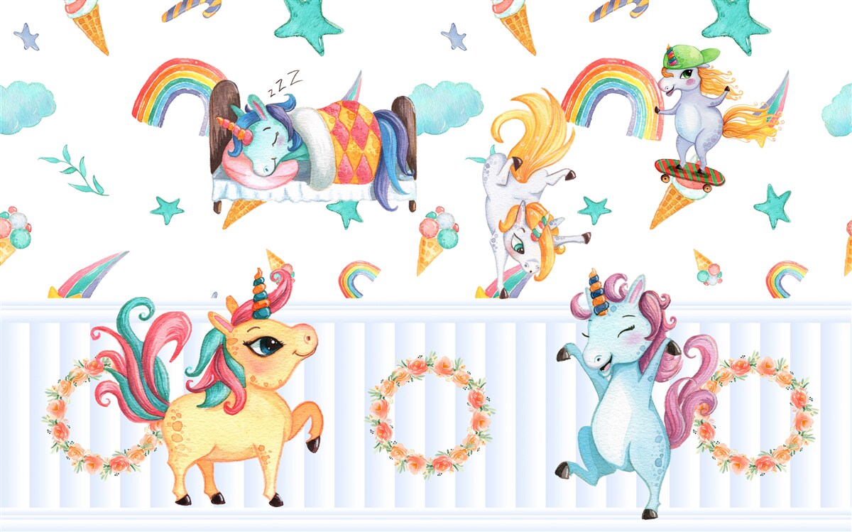 Papier peint des licornes, préoccupées par leurs propres affaires, de différentes couleurs