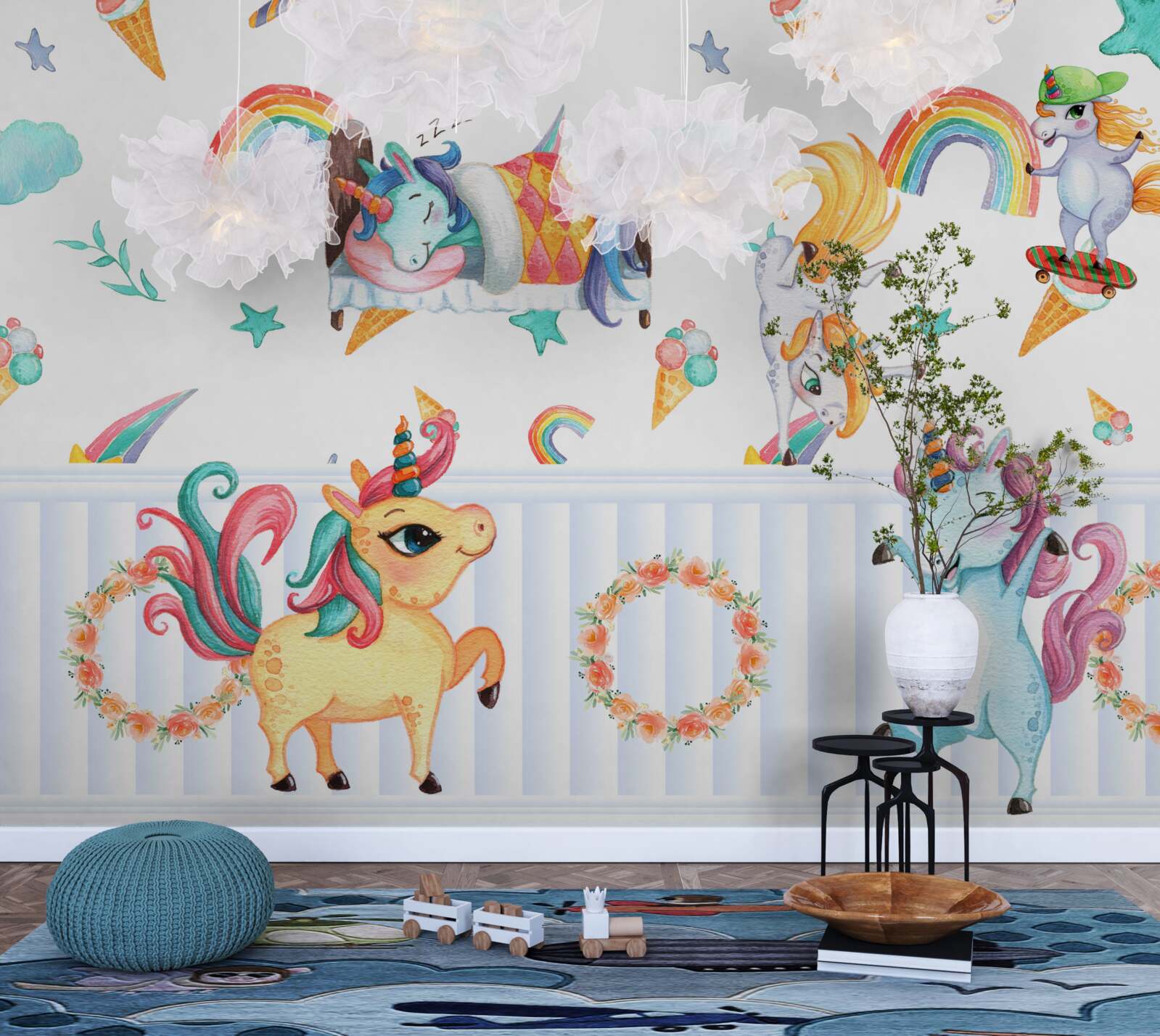 Papier peint des licornes, préoccupées par leurs propres affaires, de différentes couleurs