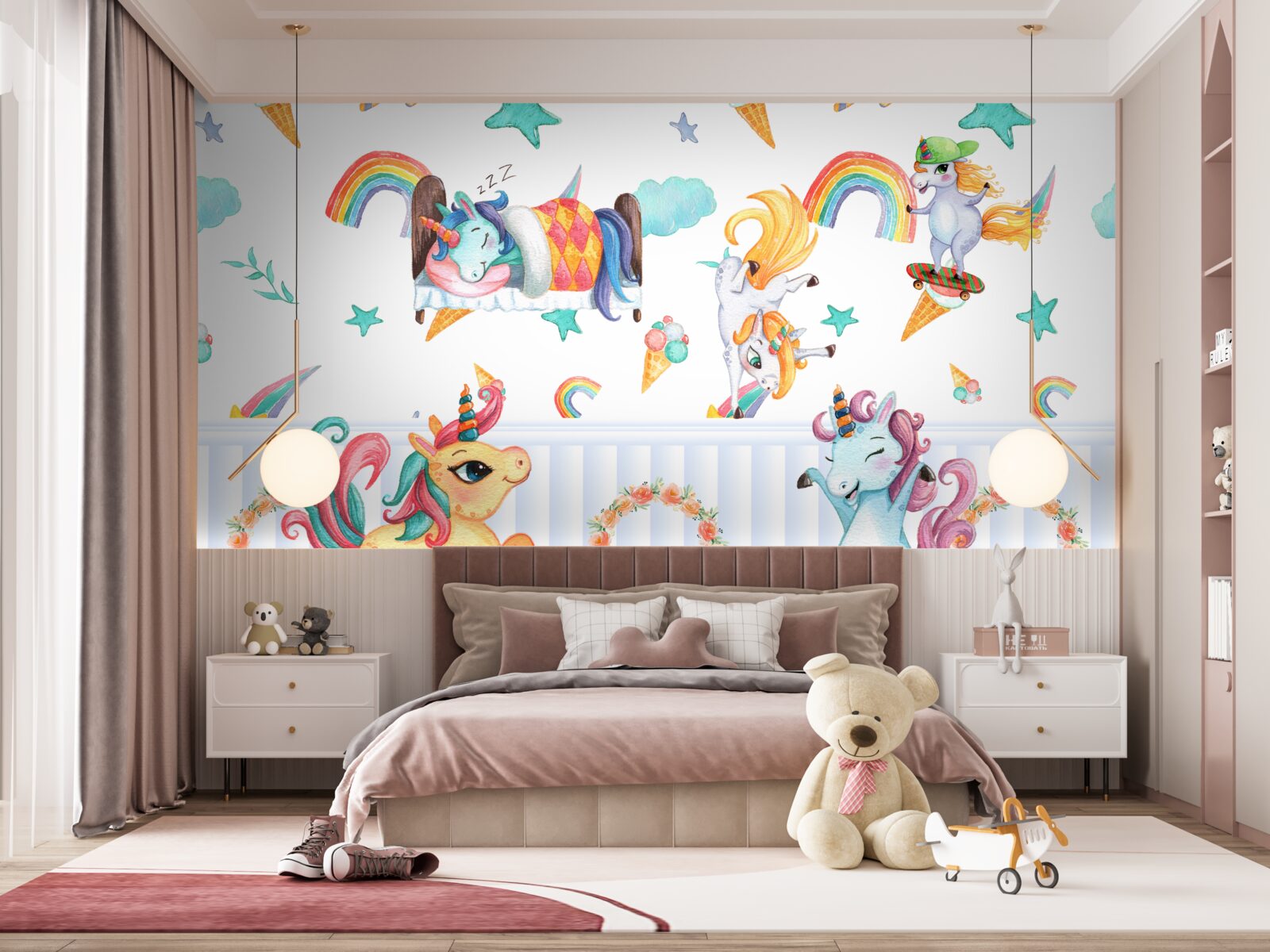 Papier peint des licornes, préoccupées par leurs propres affaires, de différentes couleurs