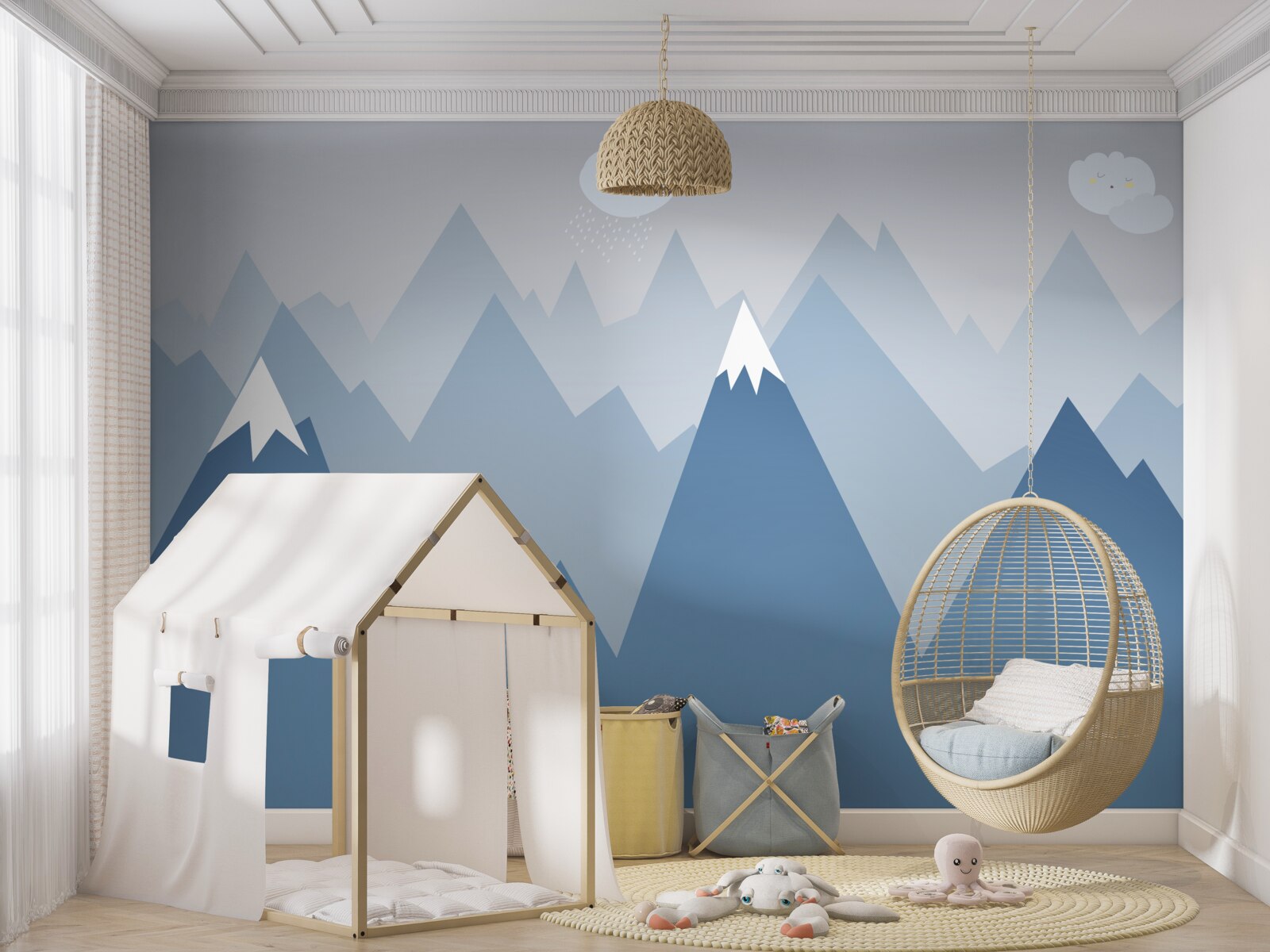 Papier peint silhouettes de montagnes en bleu