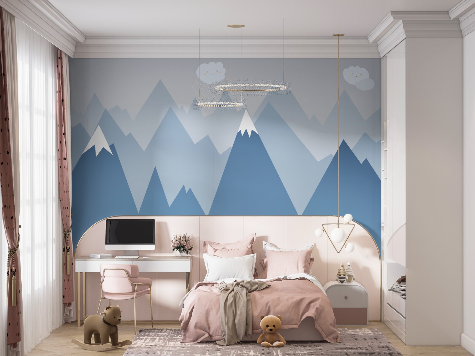 Papier peint silhouettes de montagnes en bleu