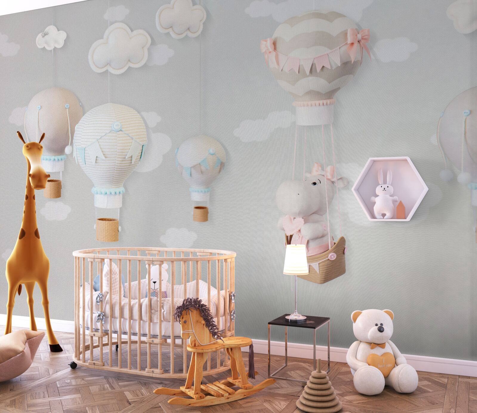 Papier peint petit hippopotame dans une boule volante