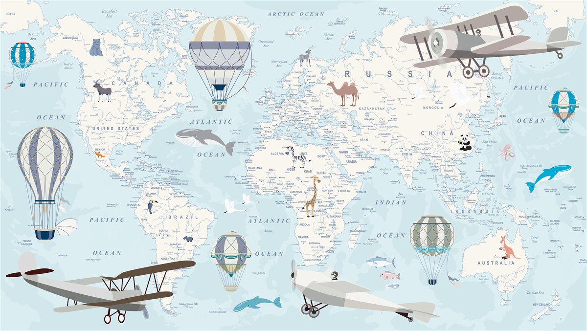 Papier peint carte avec détails, rendue en bleu clair