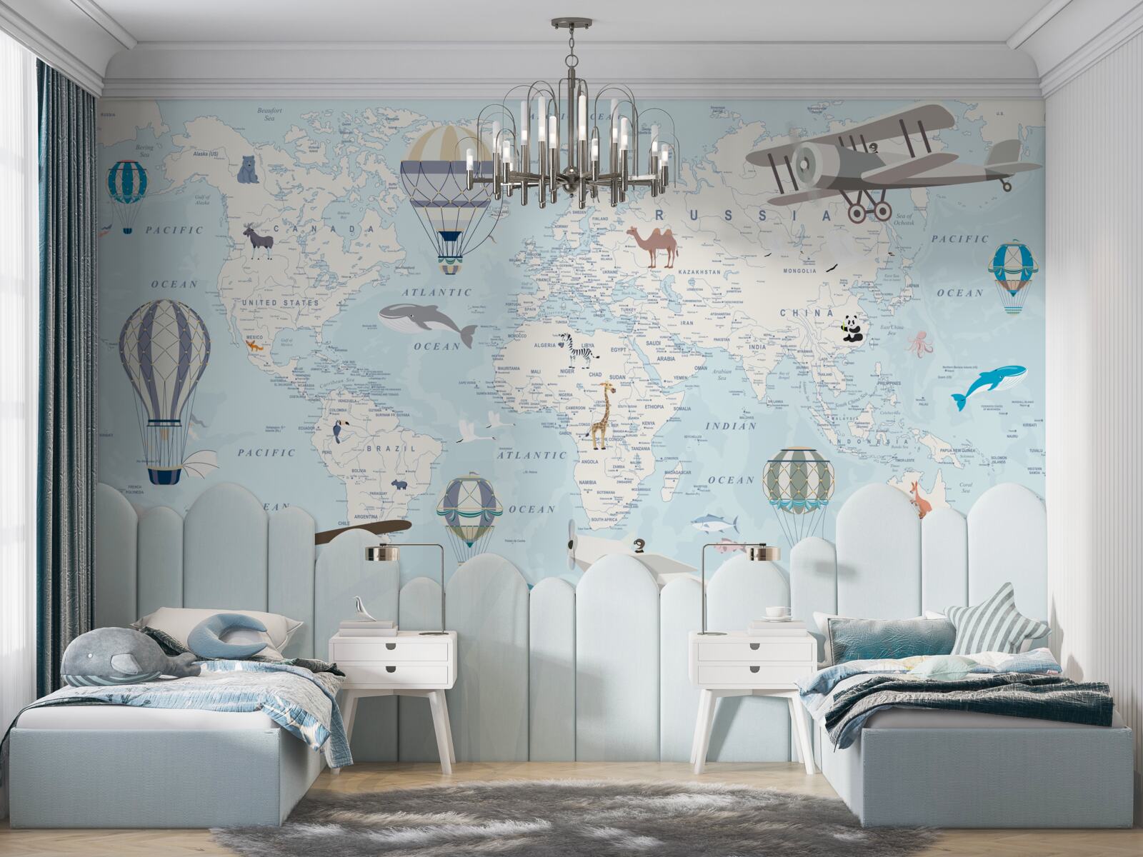 Papier peint carte avec détails, rendue en bleu clair