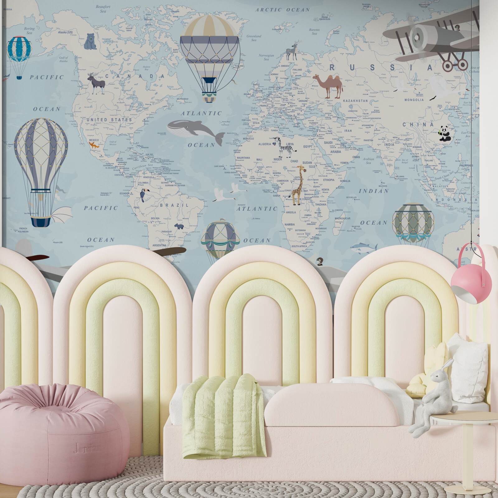 Papier peint carte avec détails, rendue en bleu clair