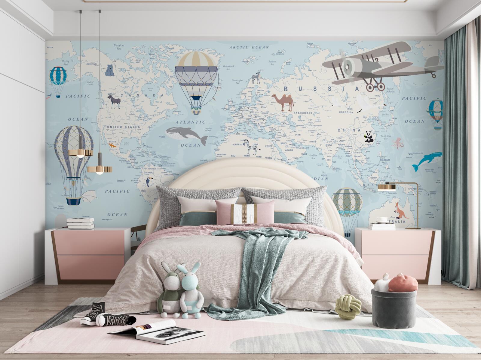 Papier peint carte avec détails, rendue en bleu clair