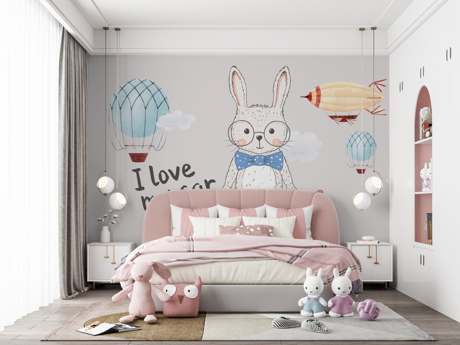 Papier peint lièvre en lunettes sur fond de véhicules