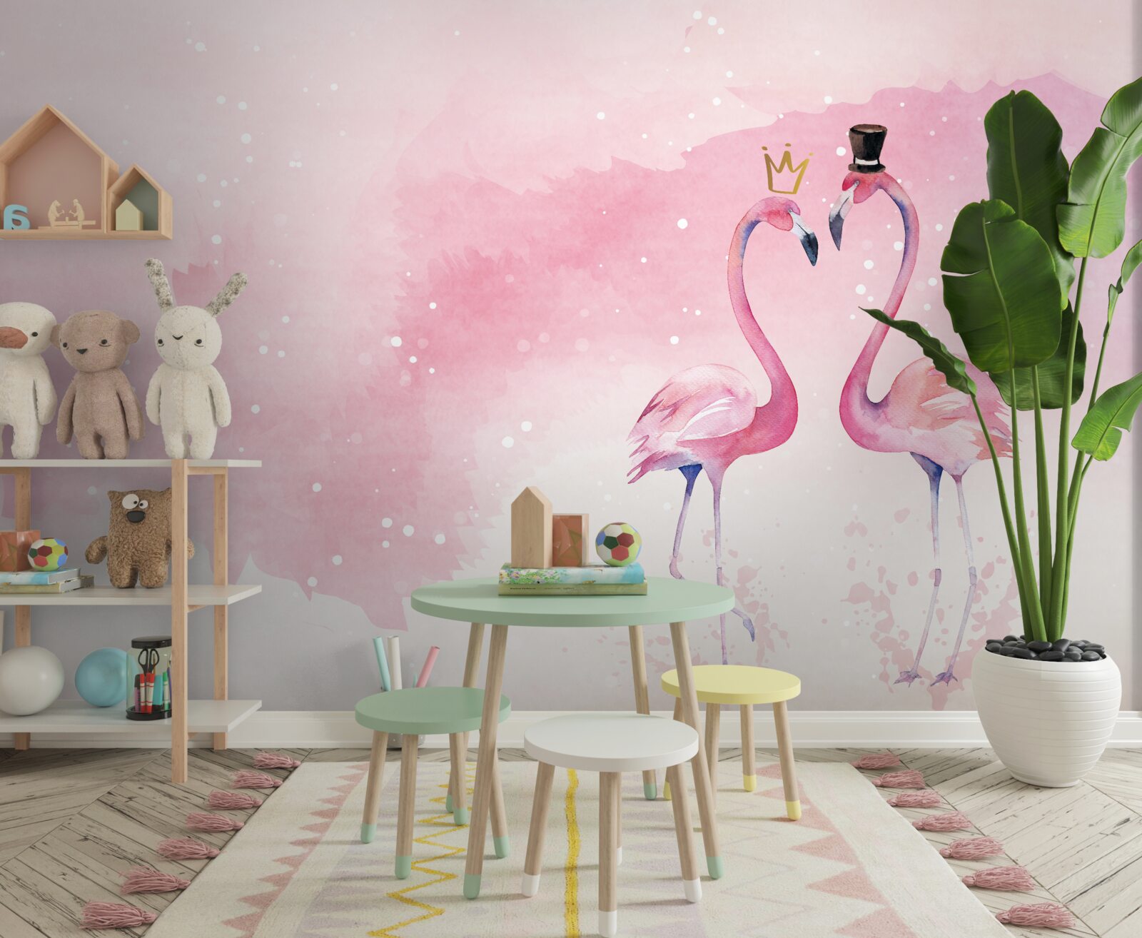 Papier peint deux flamants roses