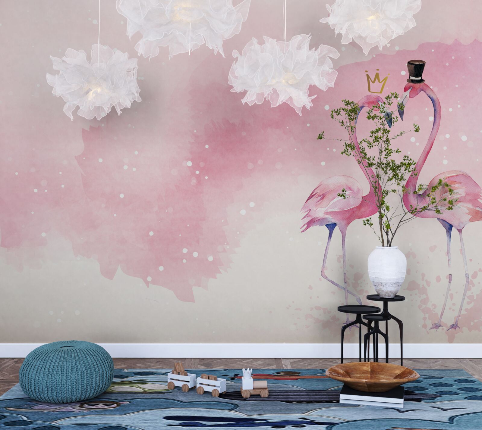 Papier peint deux flamants roses