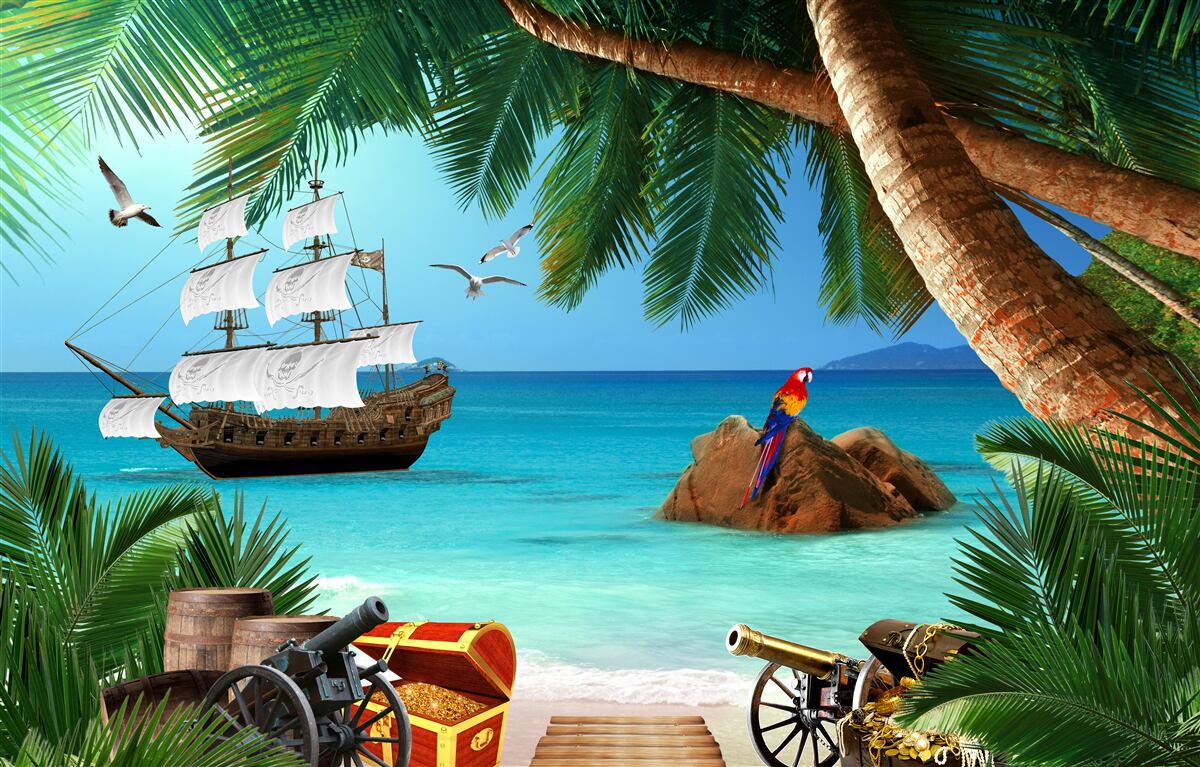 Papier peint vue du navire depuis la fortification pirate