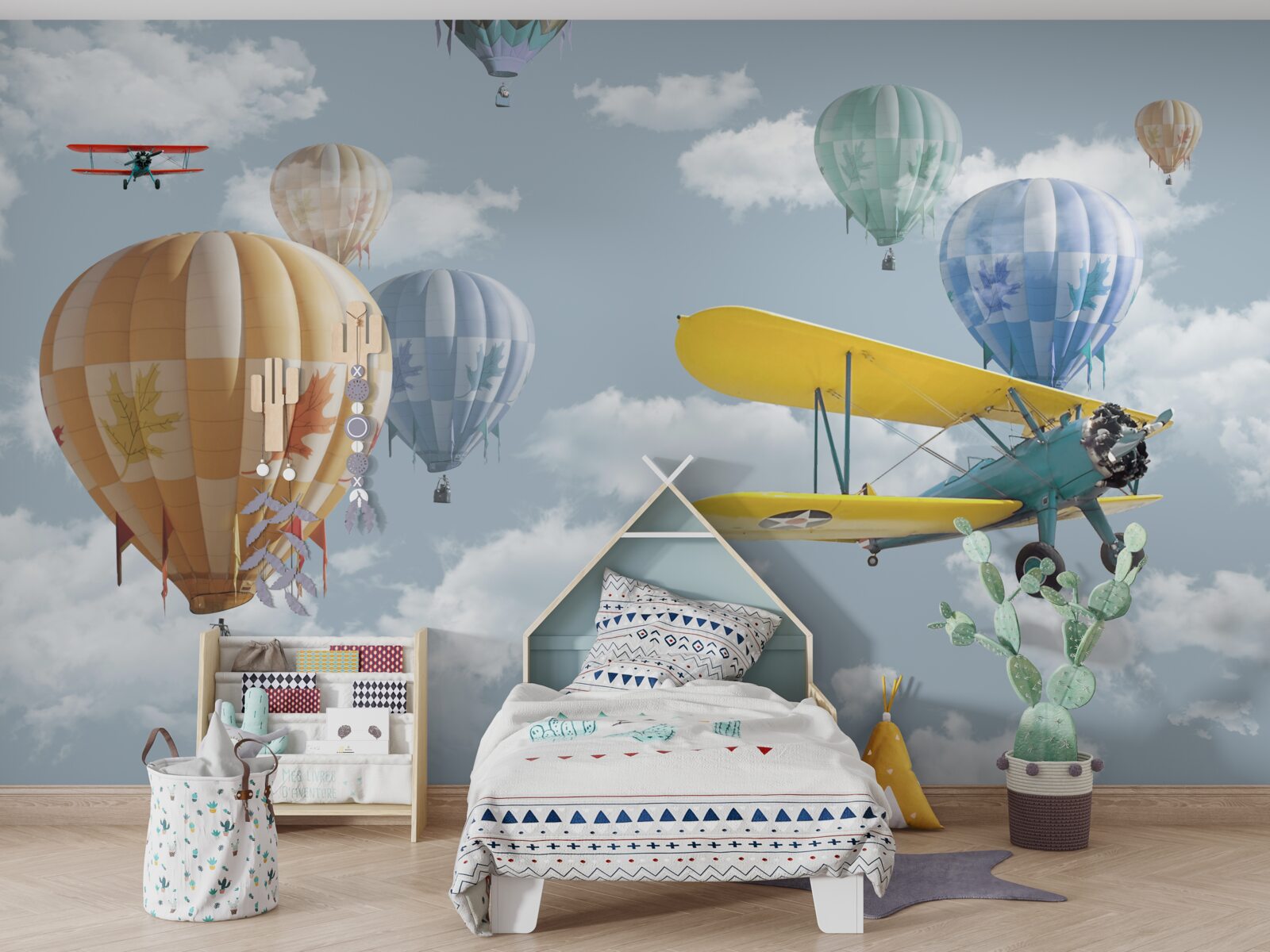 Papier peint ballons et avions dans les airs