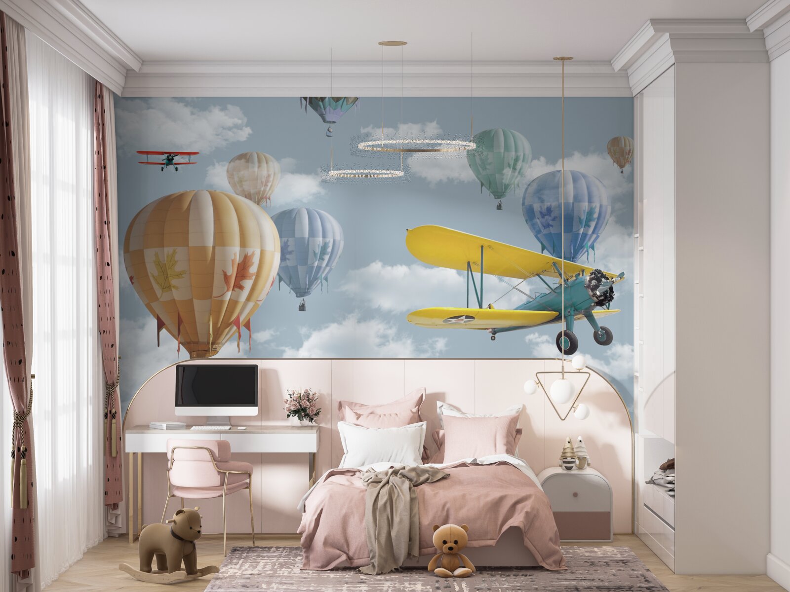 Papier peint ballons et avions dans les airs