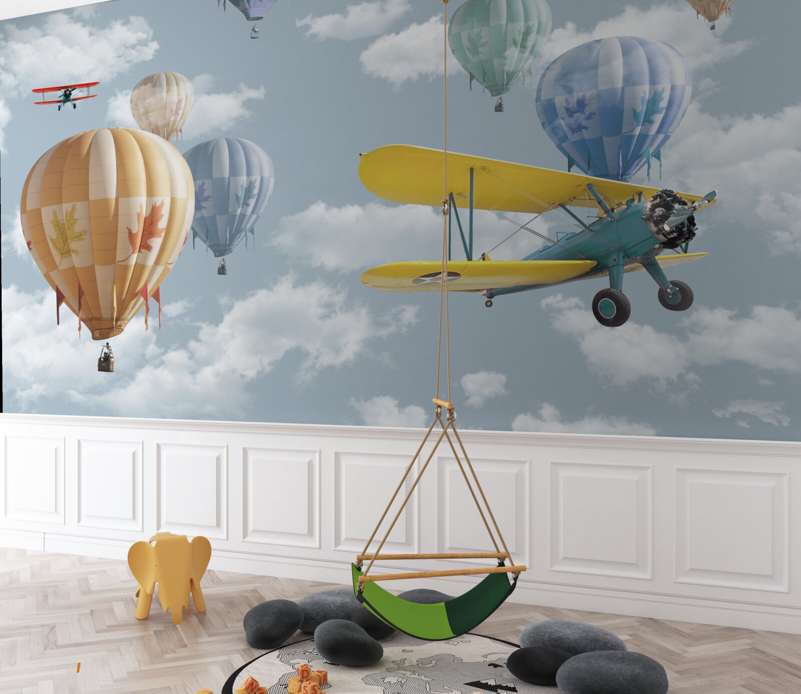 Papier peint ballons et avions dans les airs
