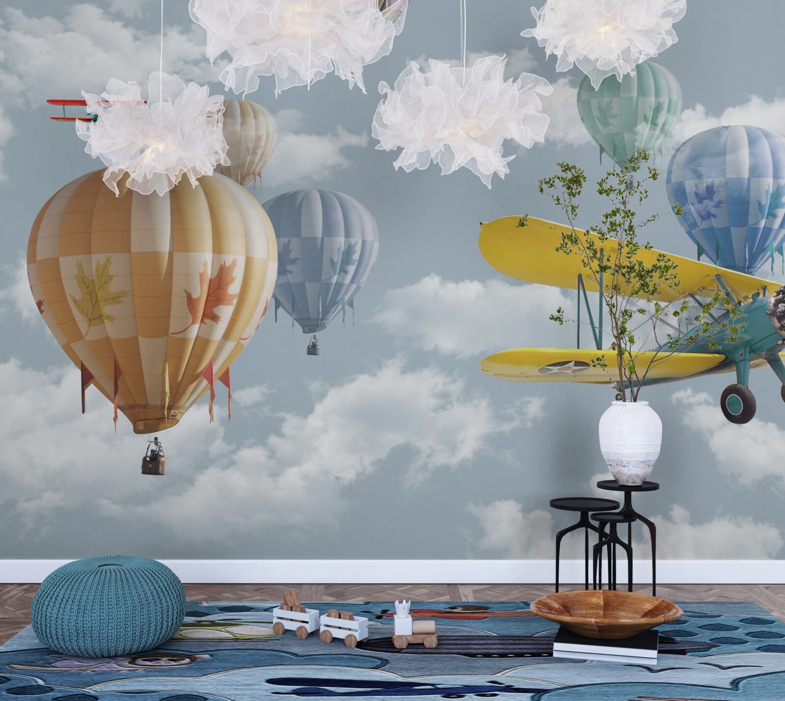 Papier peint ballons et avions dans les airs