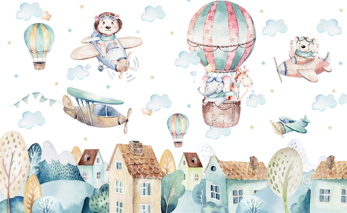 Papier peint une ville où les animaux volent