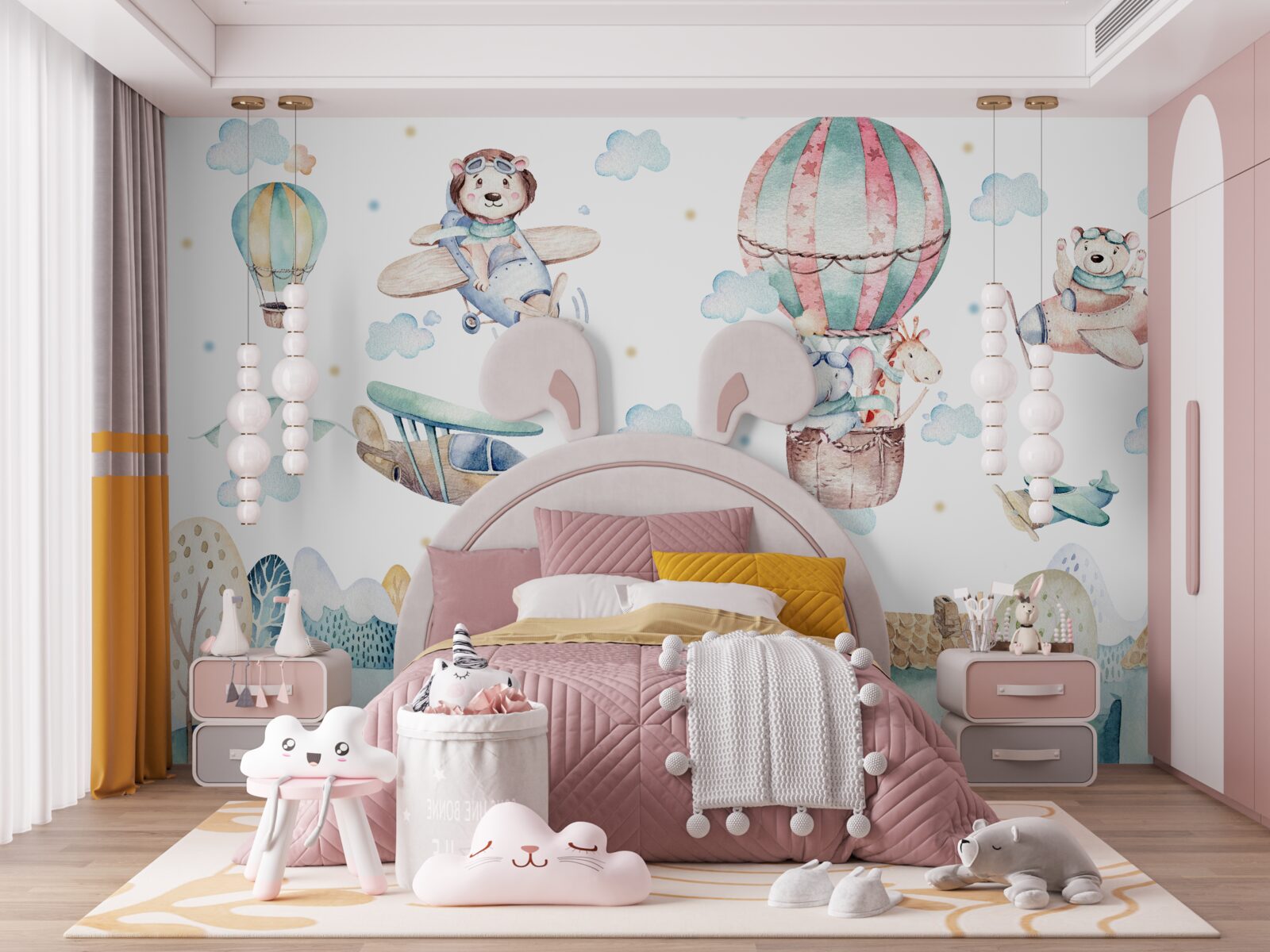 Papier peint une ville où les animaux volent