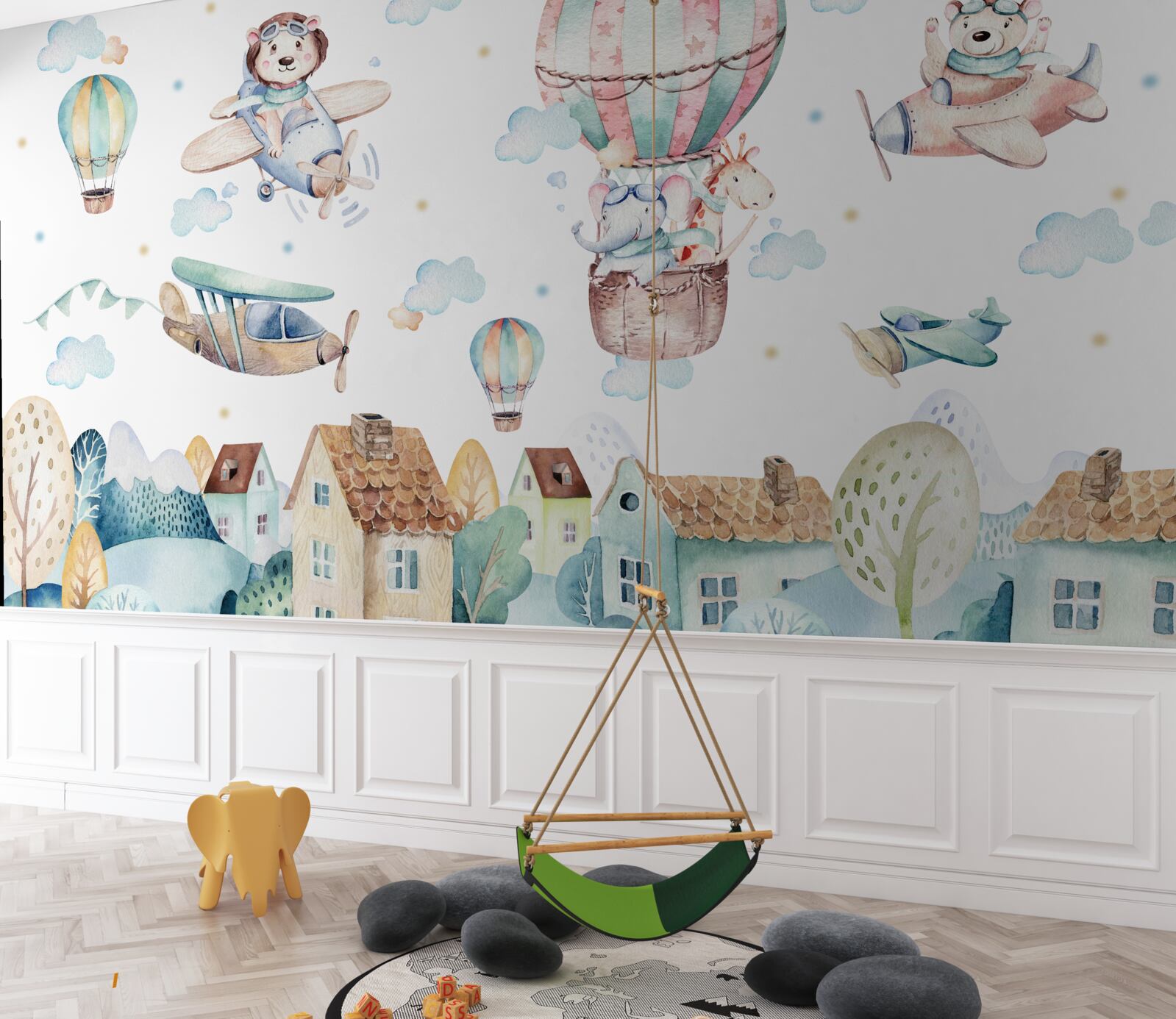 Papier peint une ville où les animaux volent