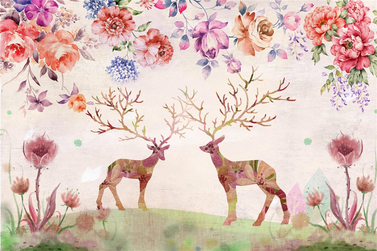 Papier peint cerf coloré