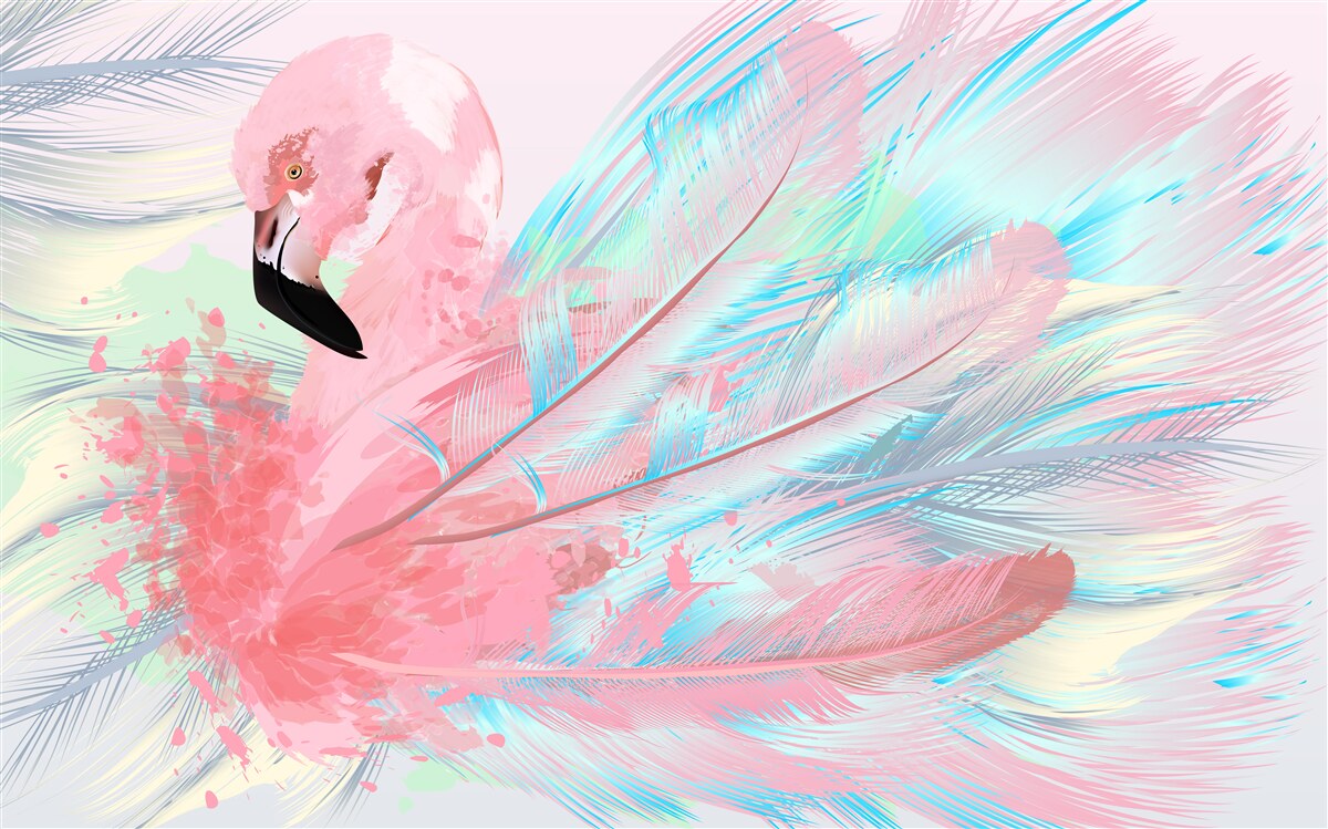 Papier peint un flamant rose formé à partir des plumes