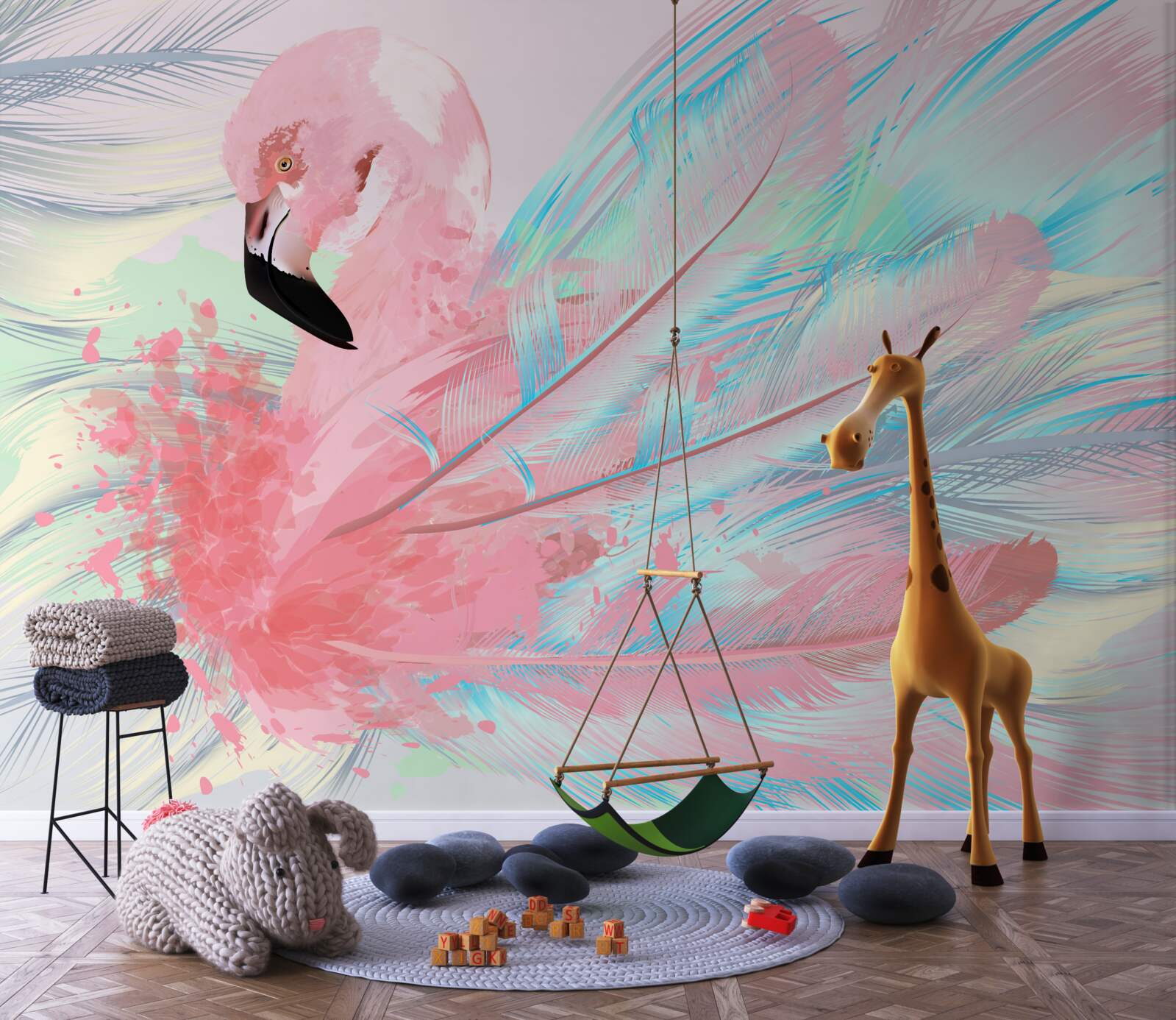 Papier peint un flamant rose formé à partir des plumes