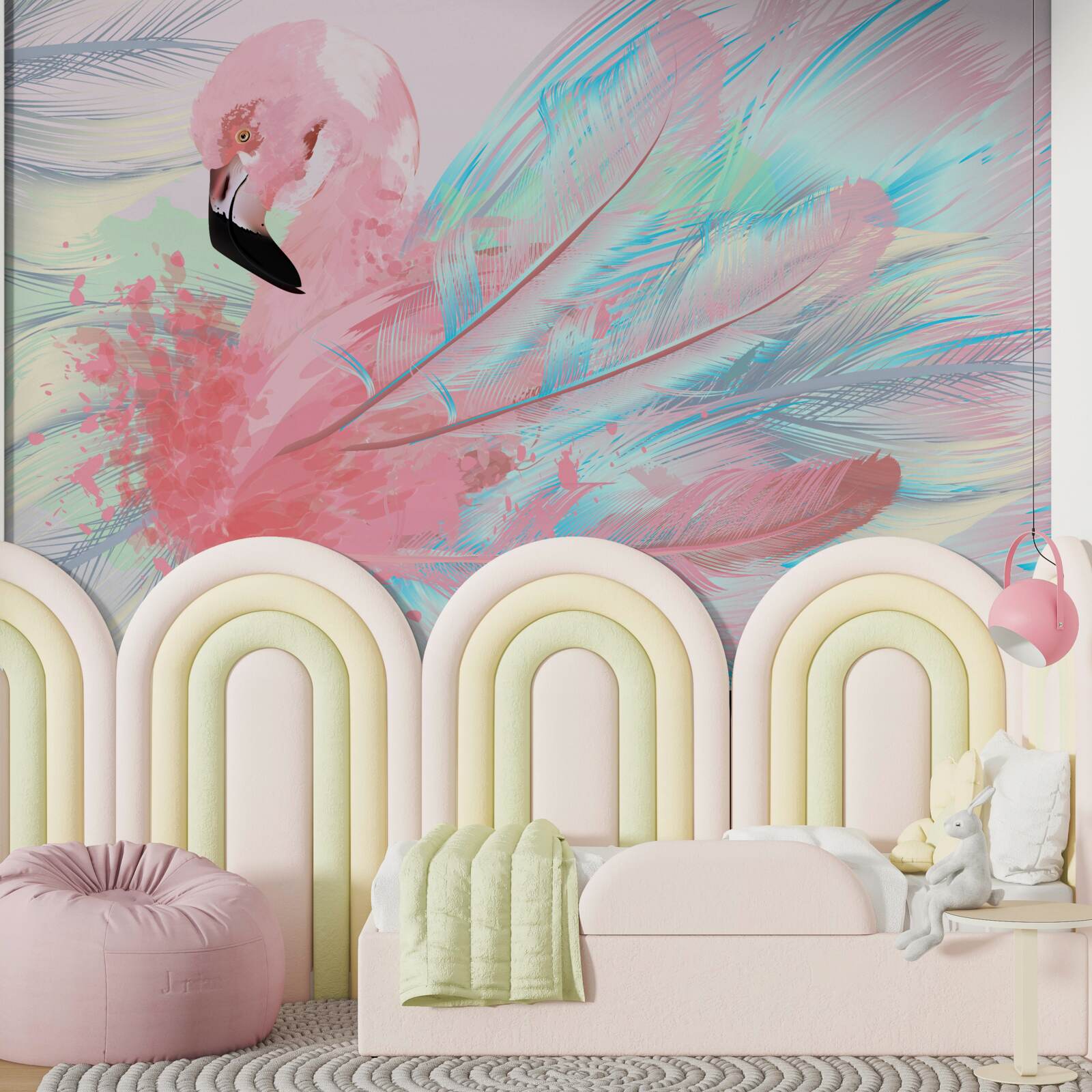 Papier peint un flamant rose formé à partir des plumes