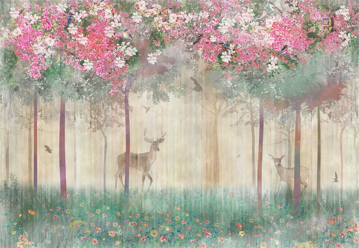 Papier peint un jardin où les cerfs brillent