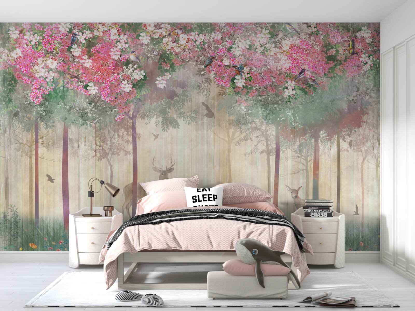 Papier peint un jardin où les cerfs brillent