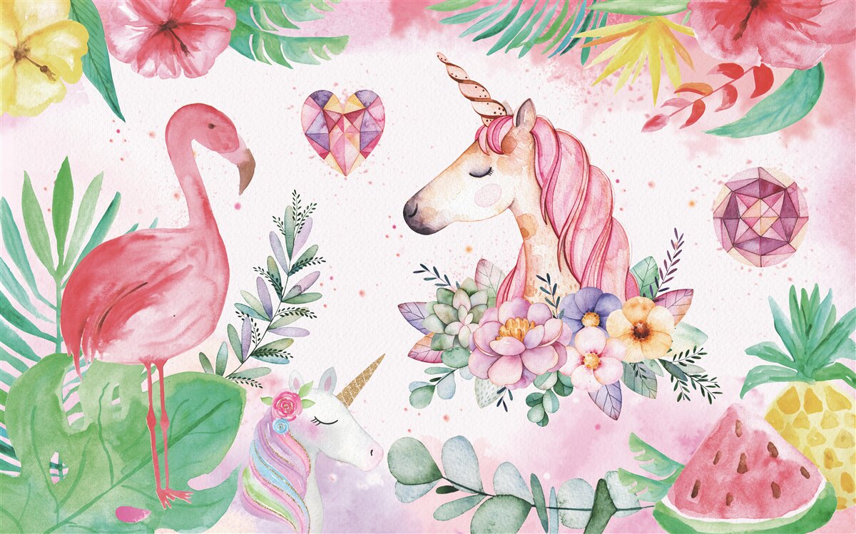 Papier peint Licorne et flamant rose
