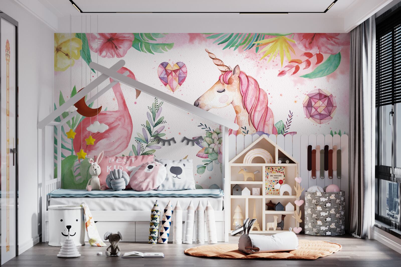 Papier peint Licorne et flamant rose