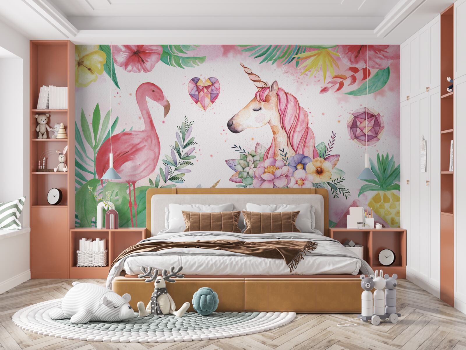 Papier peint Licorne et flamant rose