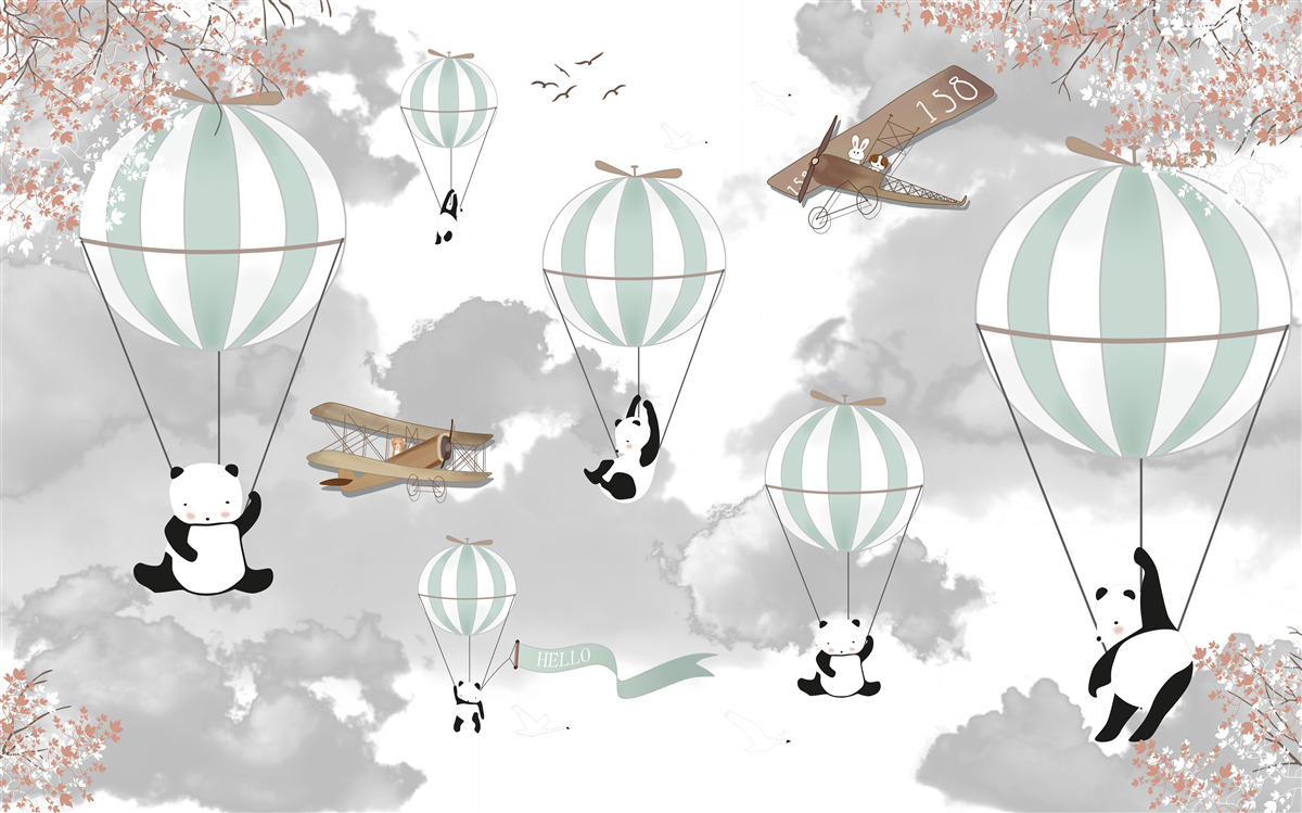 Papier peint pandas et ballons