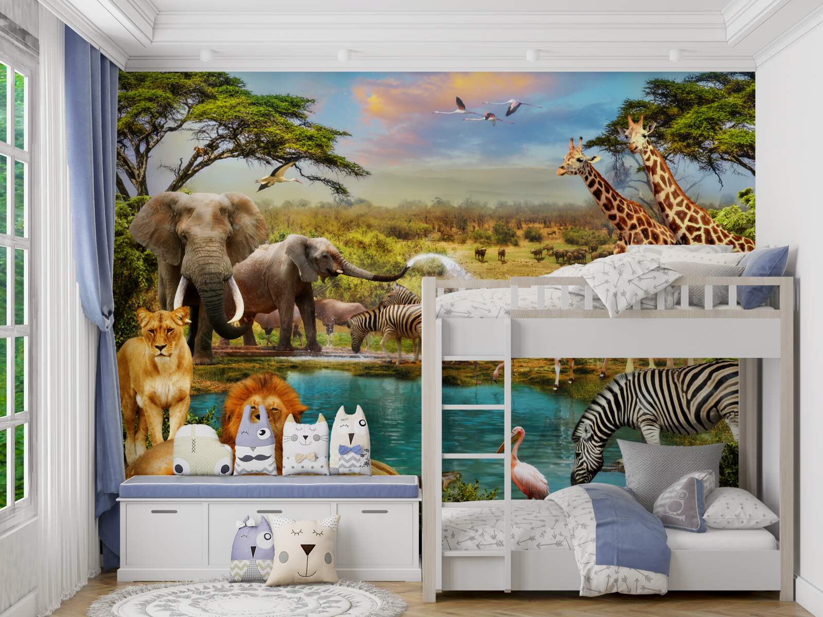 Papier peint un point d'eau avec des animaux africains