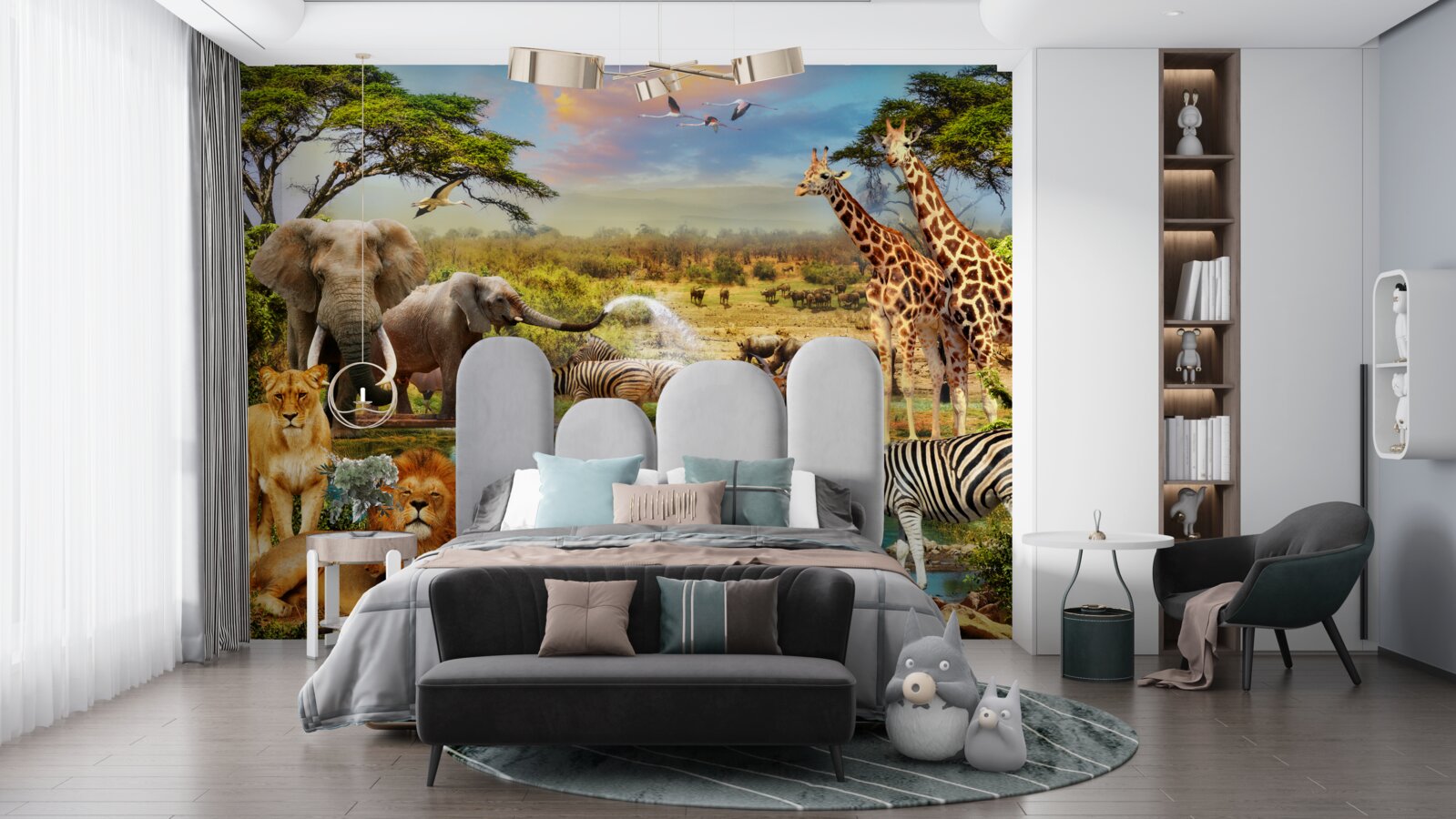 Papier peint un point d'eau avec des animaux africains