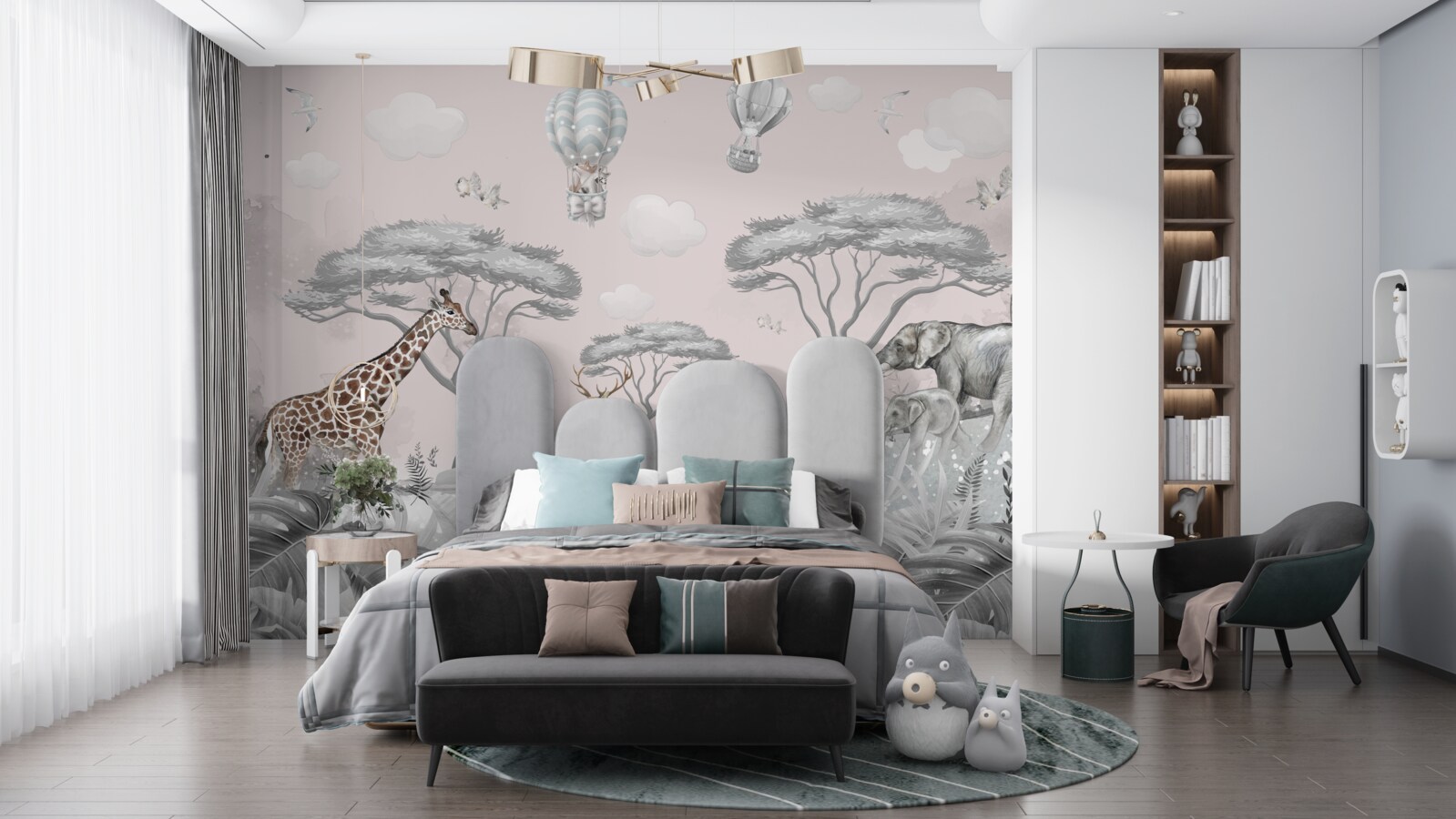 Papier peint animaux d'afrique dans la foret argentée