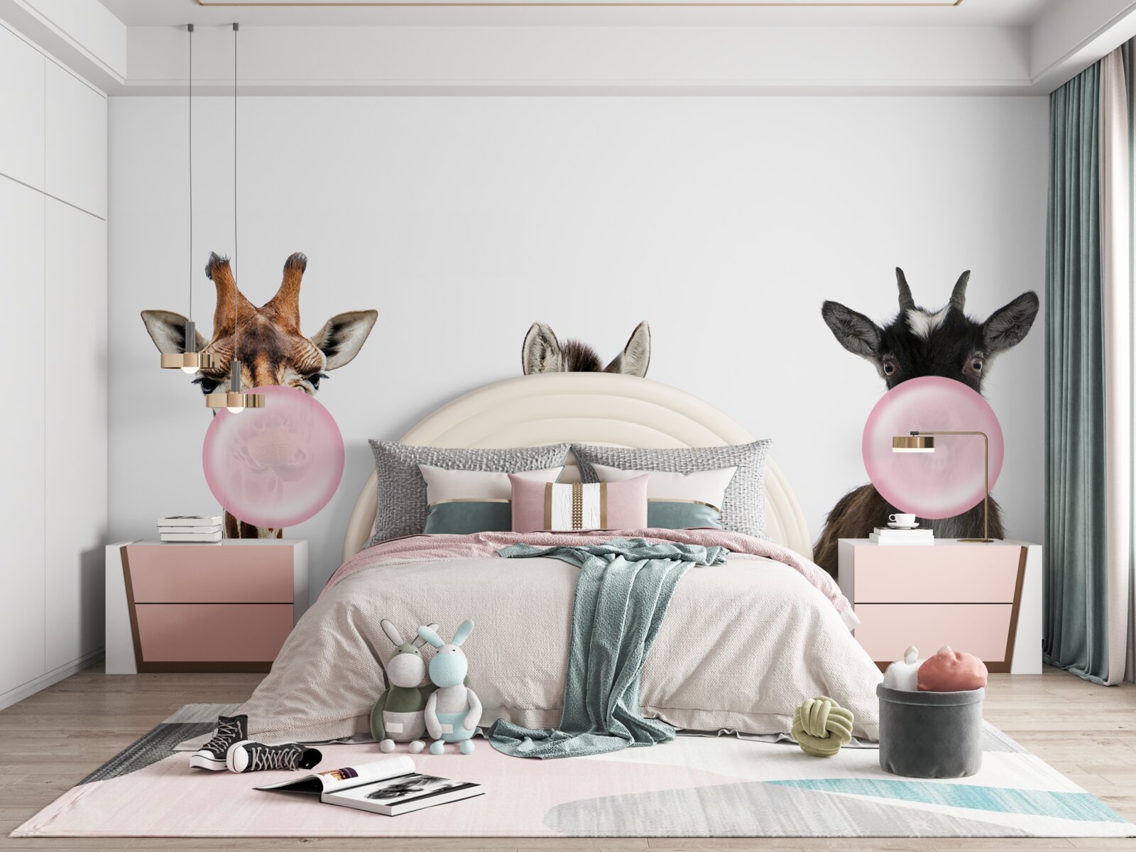 Papier peint les créatures créent une bulle à l'aide de chewing-gum