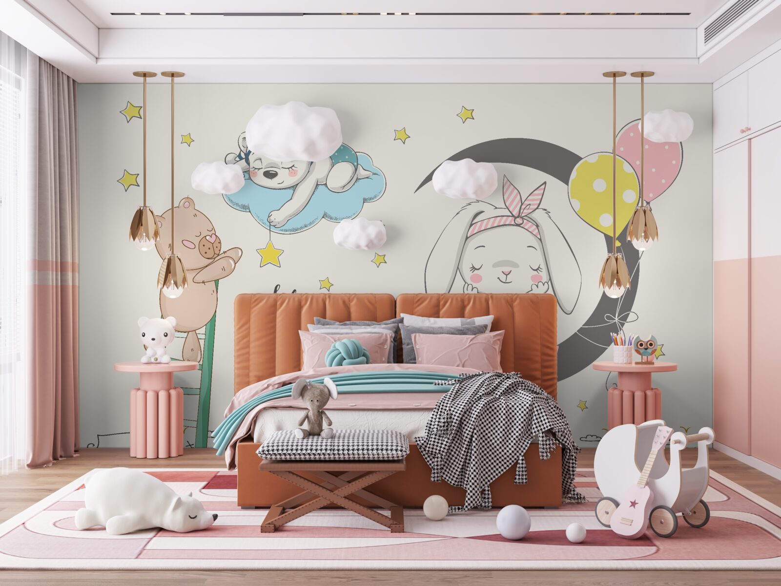 Papier peint animaux au-dessus de la ville dans l'obscurité de la nuit