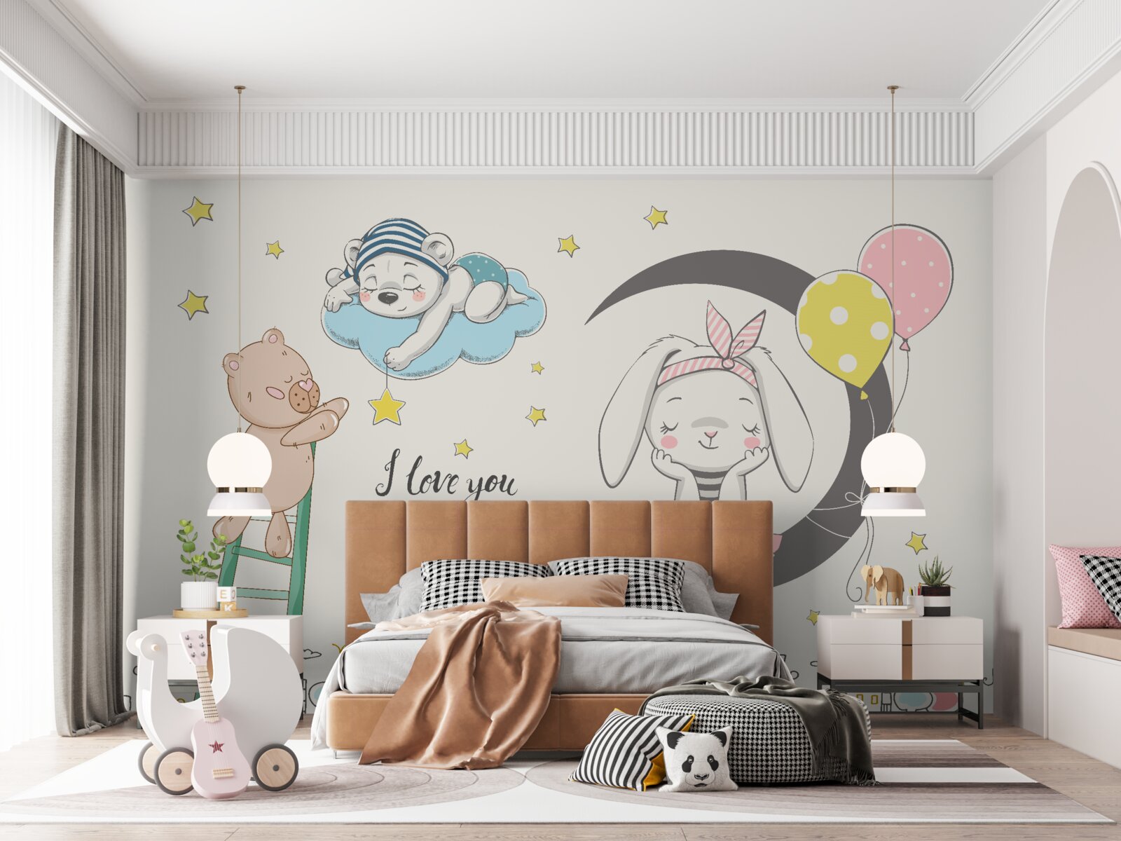 Papier peint animaux au-dessus de la ville dans l'obscurité de la nuit