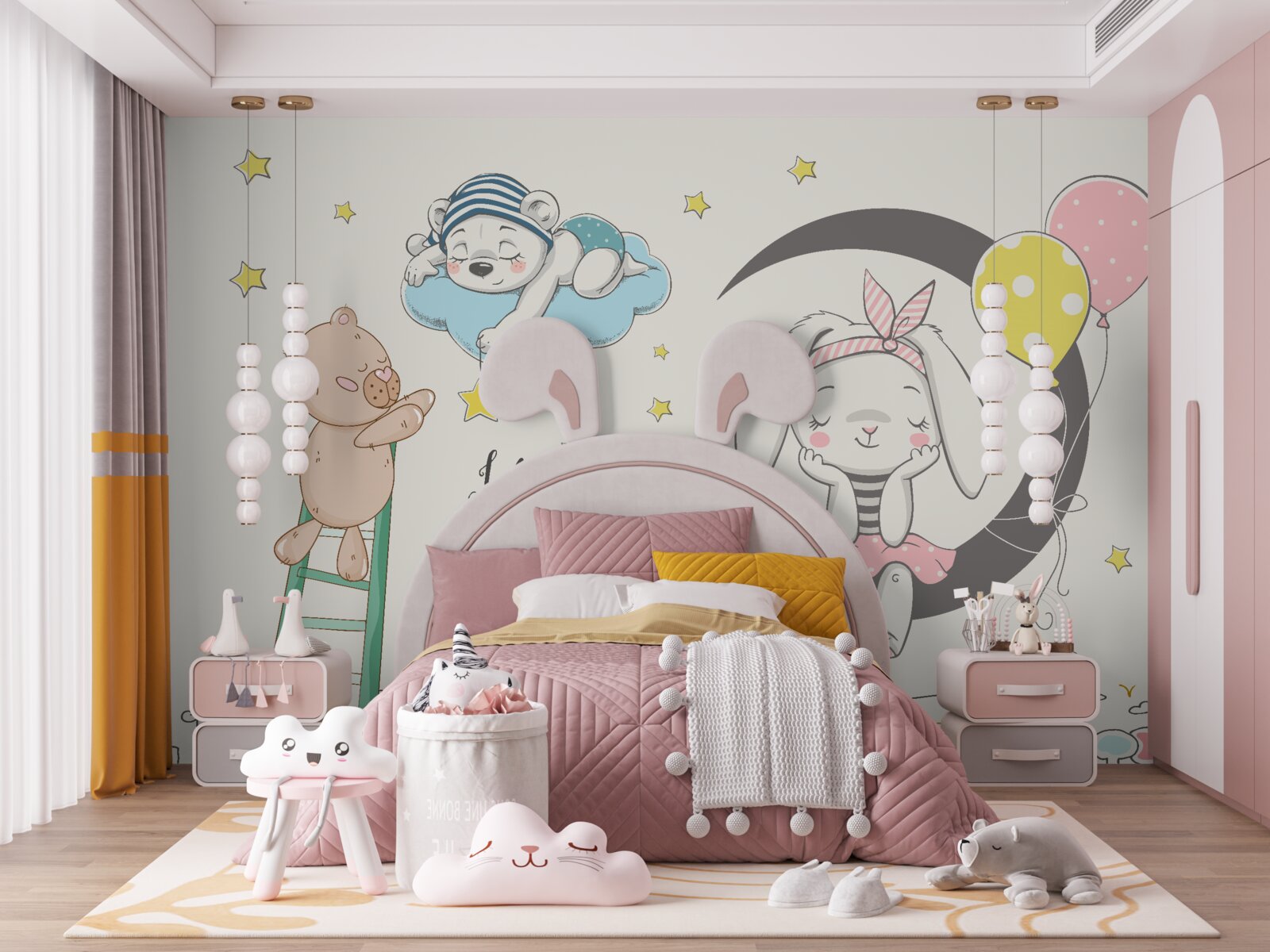 Papier peint animaux au-dessus de la ville dans l'obscurité de la nuit