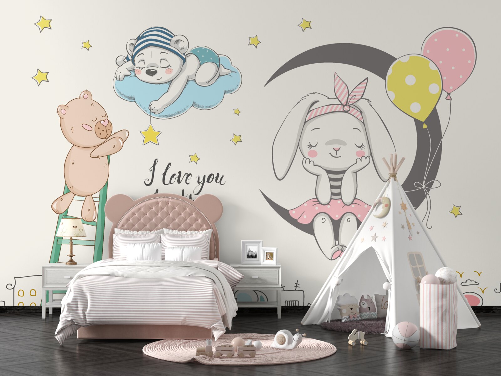 Papier peint animaux au-dessus de la ville dans l'obscurité de la nuit